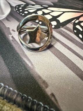 Sterling Silver Star Ring - Adjustable Celestial Band Size 7-7.5